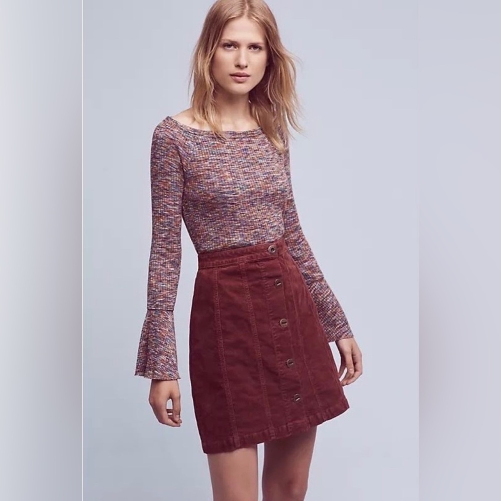 Pilcro & The Letterpress Gallery Corduroy Mini Skirt Wine/Bordeaux Size 6